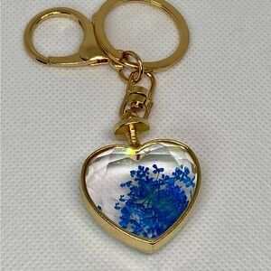 Gold and Blue pressed Flower Heart Key Holder